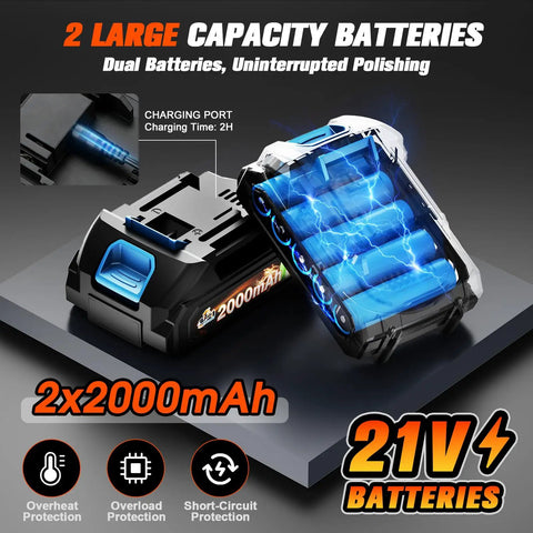 Dual 21V batteries for Cordless Dual Action Car Buffer Polisher With 8 Speeds And Two 21V Batteries For Smooth Swirl Free Finishes