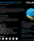 Brass 1 Inch Motorized Valve Kit With Two Wireless Controllers LoRa Long Range D2D Offline Operation displayed with specs.
