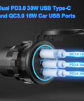 Triple USB Car Charger With Dual PD3.0 USB C Ports And Quick Charge 3.0 Power Switch Fast Charge For Phones And Tablets