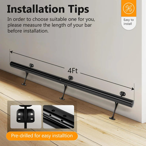 Installation guide for 4 Foot Bar Foot Rail Kit With 304 Stainless Steel Tubes Polished Finish And Brushed Brackets Silver Bar Rail