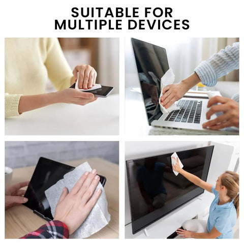 People using Streak-Free Screen Cleaner Wipes For TV, Computer, Laptop, iPad And Monitor With Microfiber Cloth, 90 Wipes Pack