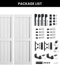 Package list for Rock Solid Double Sliding Barn Door 30 By 84 Inches White Primed MDF and PVC with hardware and accessories.
