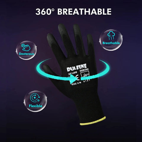 Image of Ultra Thin PU Coated Work Gloves 12 Pairs With Nylon Knit Shell And Knit Wrist Cuff For Light Duty Jobs showing breathability.