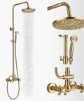 Gold Finish 8 Inch LED Light Rainfall Shower Head 3 Way Shower System With Handheld Shower And Tub Spout Premium Solid Brass