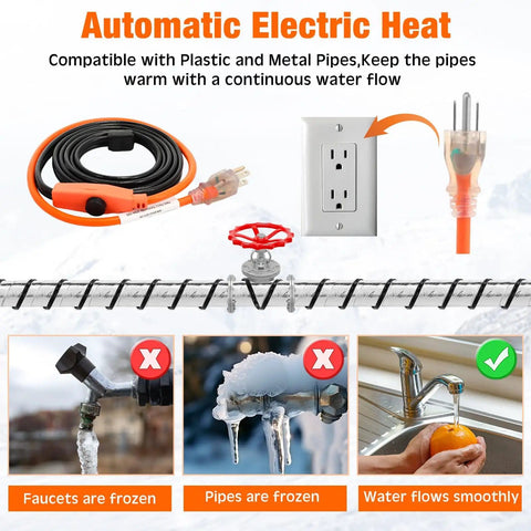 32 Ft Pipe Insulation Foam Tape And 32 Ft Foil Backed Hose Wrap 6 Ft Heating Cable With Built In Thermostat All In One Electric Heat Kit