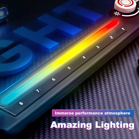 CL Funny Kids Electric Stringless Guitar With DJ Turntable And Lights showing colorful LED light strip for immersive performance.