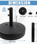 Heavy Duty Outdoor Umbrella Base Stand With Water Or Sand Fill 50 Lb Weight Capacity 20 Inch Black Base, dimensions shown