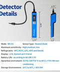 WISSCOOL HVAC leak detector handheld blue unit with LCD display and flexible probe for halogen refrigerants