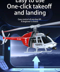 C138 RC Helicopter 2.4G 6CH 6-Axis Gyro Altitude Hold Ready To Fly RTF With 3D Roll in flight with takeoff and landing text.