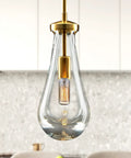 Dope Gold Teardrop Pendant Light With Blown Glass Shade, Modern Hanging Ceiling Fixture For Kitchen Island And Dining Room