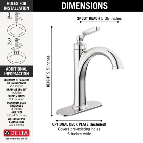Woodhurst Chrome Bathroom Faucet For 1 Or 3 Hole Sinks No Fuss Deck Plate Vanity Faucet With Push Pop Drain Assembly Metal Construction