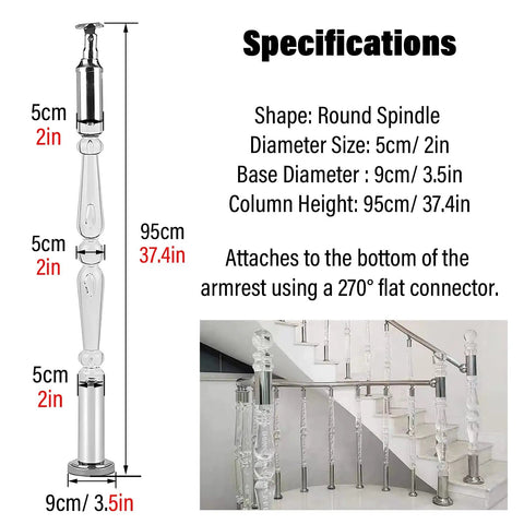 Totally Sleek And Built Tough Clear Acrylic Balusters For Deck Railing Transparent Stair Spindles With Heavy Duty Adjustable Metal Brackets Next Level Crystal Banister Posts 25 Pack 37 Inch specifications shown with dimensions and design details.