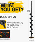 Sproot Garden Auger Drill Bit, 16.5 in long x 1.6 in diameter, black steel with 3/8 in hex drive for planting