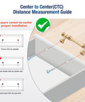 Installation guide for Brushed Brass Cabinet Handles 10 Pack 3 Inch Hole Centers Zinc Gold Drawer Pulls showing measurement instructions.