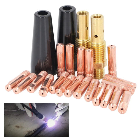 24 Pcs MIG Welding Gun Consumables Kit For FY 15AK With Copper Tips Nozzles And Diffusers Replacement Parts Complete Accessory Set