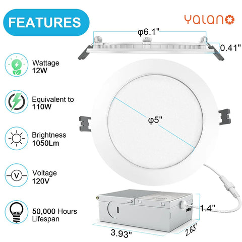 Six Inch Recessed LED Light Kit 12 Pack Dimmable Canless Ceiling Downlight With Junction Box 2700K To 5000K 5CCT Selectable 1050 Lumen