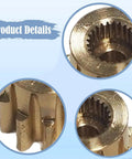 Close-up of Brass Servo Gear 10 Tooth Replacement 25T High Precision Train Gear for Robotics shown in three detailed views.