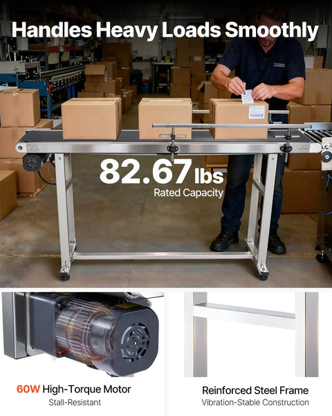 Sturdy Stainless Steel Motorized Belt Conveyor Table 59x7.8 Inch With PVC Anti Static Belt Adjustable Speed in industrial shop
