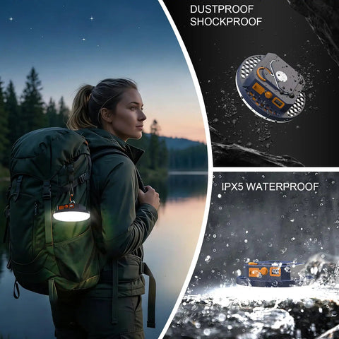 Crazy Bright 4000 Lumen Portable LED Camping Lantern With Digital Display and 30W Power, magnetic base shown outdoors