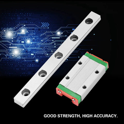 Compact Linear Guide Rail 100mm Length 9mm Width With Slide Block For 3D Printers And CNC Machines, silver rail with holes