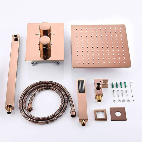 CUTPOIY Rose Gold Shower Set - 10 Inch Ultra-Thin High Pressure Head & Handheld Shower components on display.