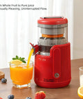 Cordless Electric Citrus Juicer For Lemons And Oranges With Rechargeable Battery One Touch Lemon Squeezer pouring juice.