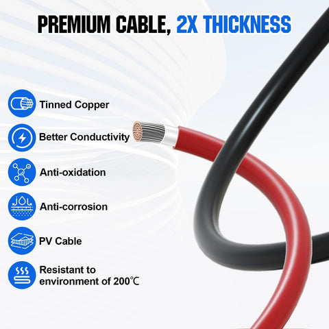 Close-up of 7Awg tinned copper cables showcasing premium quality, 2x thickness, ideal for 2 Pack 50 Amp Battery Quick Disconnect Switches.