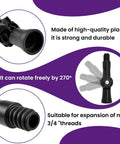 3 Pack Universal Joint Angle Adapters For Telescoping Extension Poles, Rotatable 270 Degree Rotation, American Thread, Pro Grade Gear, Pole Fits For Duster, Cleaning, Painting And More black 3/4in plastic