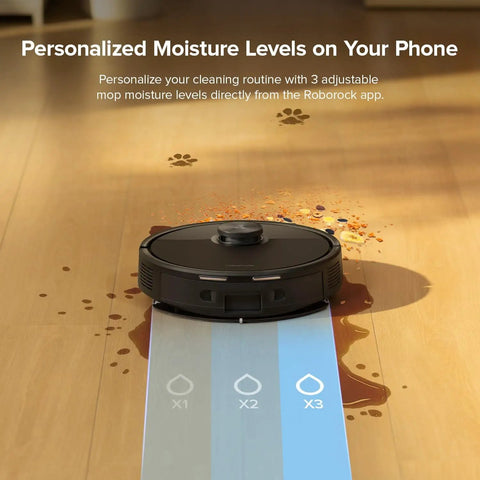 Robot Vacuum and Mop Combo With 10,000 Pa HyperForce Suction, LiDAR Navigation, App Control on hardwood floor with stains