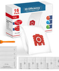 Upgraded 3D Airclean FJM Vacuum Bags 16 Pack With 4 Motor Protection Filters And 4 AirClean Filters box with visible contents