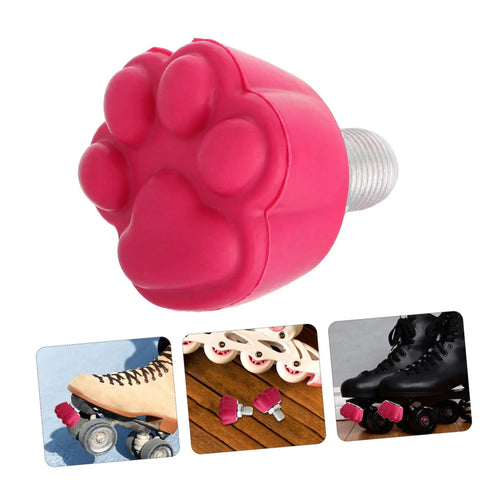 Pink paw-shaped rubber toe stop for quad skates, non-marking stoppers, replacement parts, safe toe protection, quick braking.