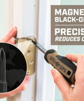 Person using Built Tough Multi Bit Screwdriver Featuring Double Sided Magnetized Tips and Ergonomic MOA Grip for precise fastening.