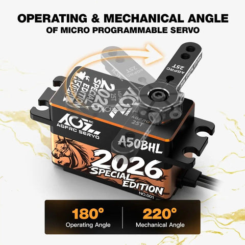 Low Profile Brushless RC Servo With 19Kg Torque, 0.073s Per 60 Degrees At 8.4V, Programmable, 25T Metal Horn, A50BHL 2026 Special Edition