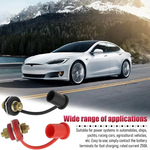Solid As A Rock Heavy Duty Car Remote Battery Terminals 2 Piece Heavy Gauge with rubber covers, suitable for cars and trailers.