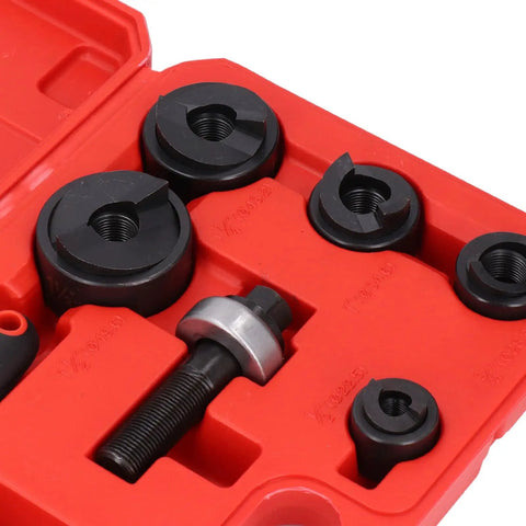 Beefy Heavy Duty Manual Punch Kit With Ratchet for Sheet Metal, 6 Punch Sizes from 22.5mm to 61.5mm, in red case