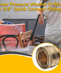 Man using 84 Piece Pressure Washer O Rings And Washers Kit With 5 Sizes Including Screen Filter Washer And QD Colored O Rings For Pump Hose Gun Wand And Other Power Washer Parts