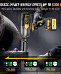 Badass Cordless Impact Wrench Cracks 1200 Nm legit torque showing adjustable speed settings and battery on display.