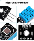 Close-up of DHT11 Temperature And Humidity Sensor Module 10 Pack Digital Single Bus 3.3V-5V with wires for Arduino and Raspberry Pi