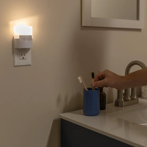LED Motion Activated Night Light Plug In Wall 40 Lumens Soft White UL Certified Energy Efficient Nightlight in bathroom