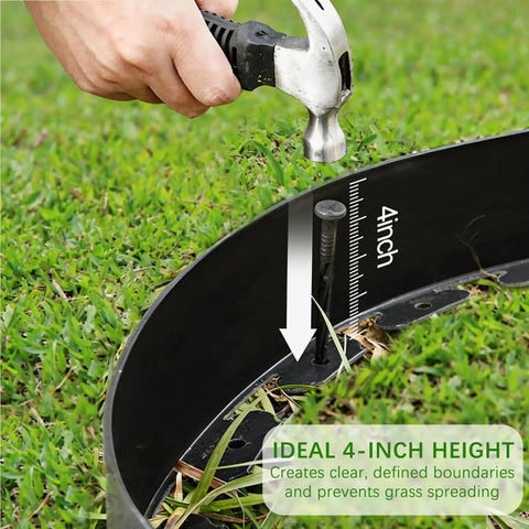 Installing 33 Foot Landscape Edging Kit With 50 Stakes 4 Inch Tall Flexible No Dig Plastic Lawn Border in grass