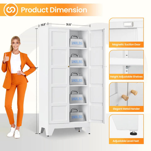 71 Inch Tall White Freestanding Kitchen Cabinet With Two Doors And Four Adjustable Shelves Ultra Durable Pantry Storage Cabinet
