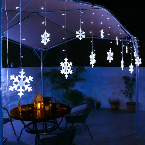 Outdoor Snowflake Christmas Lights 17.22 Feet 264 LED Snowflake Icicle Lights With 22 Drops Waterproof White for gazebo decor