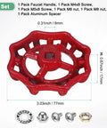 Heavy Duty Red Painted Cast Iron Outside Faucet Handle For 8x8mm Square Stem Spigot Valve Kit With Hardware showing dimensions and accessories.