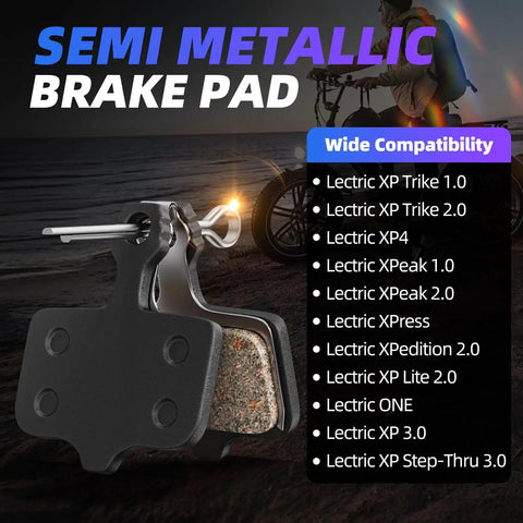 Heavy Duty Front And Rear Disc Brake Pads For Lectric XP Trikes And E Bikes High Friction Semimetal Copper Fiber Replacement shown