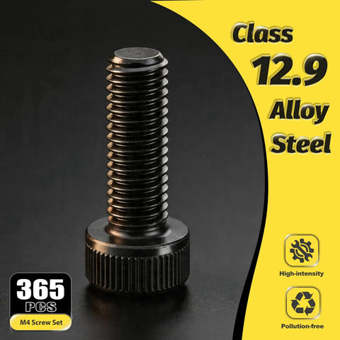 M4 Screws Kit 365 Pieces Socket Head Cap Screws Set With Higher Screw Ratio For Real Use Pro Grade 12.9 Alloy Steel