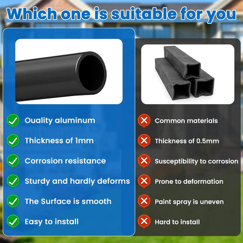 Comparison of 36 Inch Hollow Round Aluminum Deck Balusters Black Powder Coated with other materials highlighting benefits.