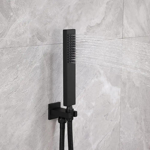 Solid Brass High Pressure Handheld Shower With Square Sprayer Head Anti Clogging Silicone Jets Sleek Matte Black Finish