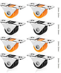 8 Pack Rock Solid Slick Low Profile Fixed Caster Wheels With Heavy Duty Metal Mounting Plate 1/2 Inch Non Swivel Castors for furniture and cabinets.