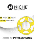 Image of a yellow 38-tooth rear sprocket for Beefed-Up Drive Sprocket And Chain Combo For Honda Grom 125 Front 15T And Rear 38T
