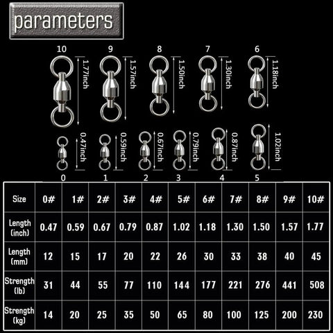 Built Tough Heavy Duty High Strength Ball Bearing Barrel Swivels Connector With Stainless Steel Welded Rings For Saltwater And Freshwater Fishing 25pcs 44lbs Smooth Rotation And Corrosion Resistant Build size chart